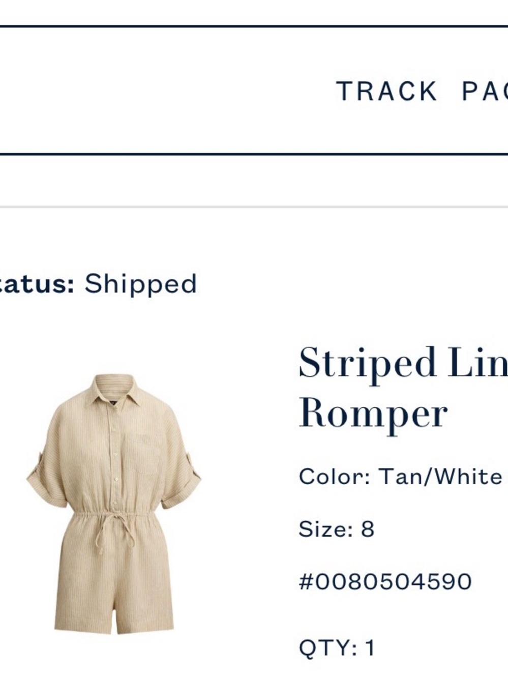 Lauren Ralph Lauren Tan & White Striped Linen Romper